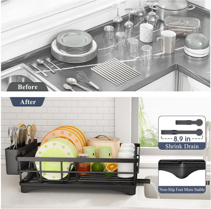 Dish Drying Rack for Kitchen Counter with Utensil Holder, Black6
