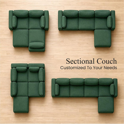Oversized Couch Modular, V Shaped Big Comfy Couch with Ottoman Storage, Deep Seat Sectional Sofa Solid Wood Frame, Home Sofa Living Room, Office, Removable Cover, Green3