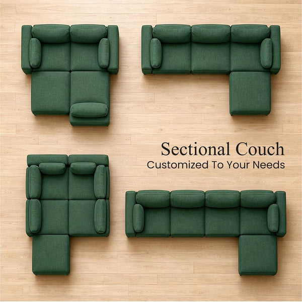 Oversized Couch Modular, V Shaped Big Comfy Couch with Ottoman Storage, Deep Seat Sectional Sofa Solid Wood Frame, Home Sofa Living Room, Office, Removable Cover, Green3