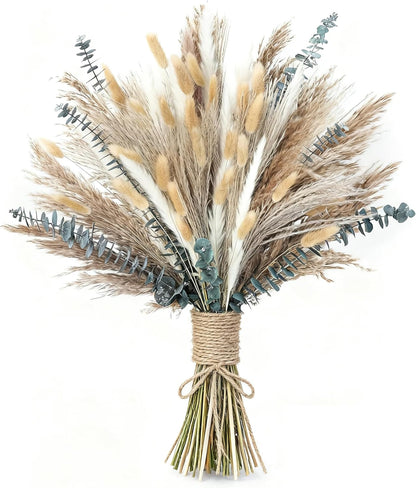 120 PCS Dried Pampas Grass, Dried Flowers, Reed Grass Bouquet for Bohemian Flowers Home Table Wedding Decoration, Rustic Farmhour.(Light Brown)1