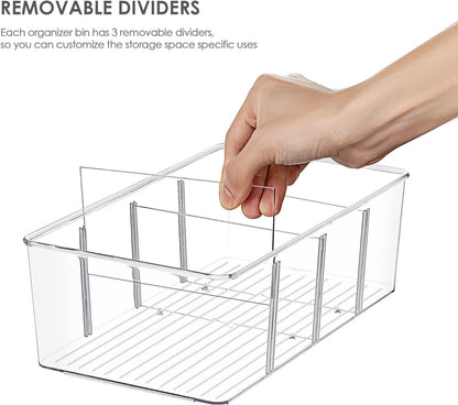 8 Pack Food Storage Organizer Bins, Clear Plastic, 4 Compartments2