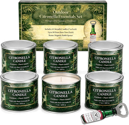 Citronella Candles Outdoor,6 Pack 42 Oz Soy Wax Tin Candles with 7% Citronella Oil, Bonus Magnetic Bottle Opener, up to 300 Hours, for Patio, Backyard, Camping, BBQ & Garden1