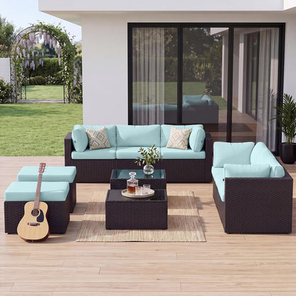 Patio Furniture Set, Outdoor Sectional (10-Piece/Mint Blue)9