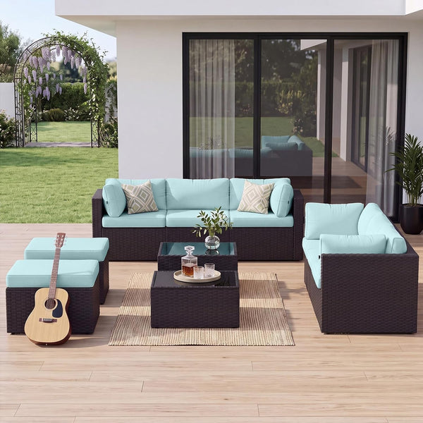 Patio Furniture Set, Outdoor Sectional (10-Piece/Mint Blue)9