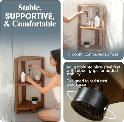 Kai-Petite 12" Teak Corner Shelf Stand, 3 Tier Shower Stand6