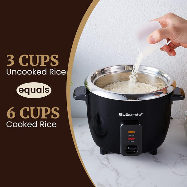 ERC006SS 6-Cup Electric Rice Cooker with Stainless Steel Inner Pot, Makes Soups, Stews, Porridges, Grains and Cereals, 6 Cup (3 Cups Uncooked), Black5