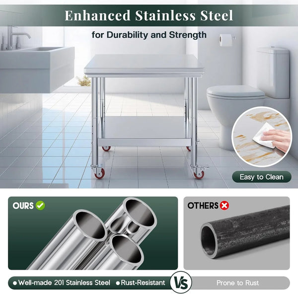36 X 24-Inch Stainless Steel Prep Table with Casters | 24 X 36 In, Adjustable Undershelf and Casters, for Restaurant, Catering, Bar and Food Service6