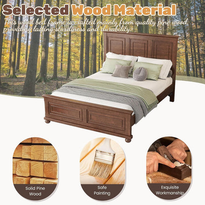 Wood Bed Frame Queen with Tall Headboard & Footboard, Traditional Queen Panel Bed with USB Charging Station for Bedroom, Guest Room, Easy Assembly, No Box Spring Required,Walnut7