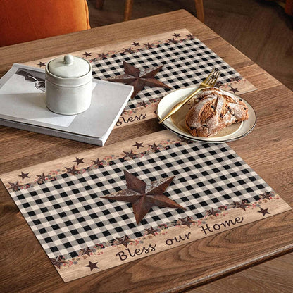 Placemats for Dining Table Set of 4 Western Texas Star and Primitive Berries Country Wooden Plank Table Mats for Home Kitchen Restaurant Independence Day Party Decoration,Washable7