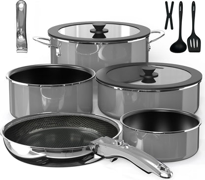 Pro  Ceramic Pots and Pans Set & 2026 Upgraded Hybrid 3-Ply Stainless Steel Frypan, 2X Non Stick, High Heat Sear, PFAS PTFE PFOA Free Non Toxic Induction Cookware,Removable Handle,Oven Safe,12Pc1