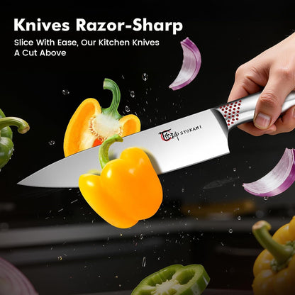 Japanese Knives Set for Kitchen, Magnetic Knife Set with Block and Sharpener, Stainless Steel Knife Set as Gift for Couple, Wedding, Women or Mom with Gift Box, 14 PCS Red Dot | High Carbon Stainless Steel Chef Knife Set with Sharpener, Ergonomic Handle, Razor Sharp, Dishwasher Safe, Ideal for Gift4