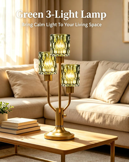 Mid Century Modern Glass Green Table Lamp Dimmable 3 Bulbs Included11