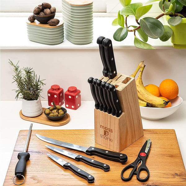 14 Pcs Kitchen Knife Set with Block, Stainless Steel | Premium Forged Kitchen Knives with High-Carbon Sharp Blades, Ergonomic Handle, Rust-Resistant Knife Block Set for Home & Chef8