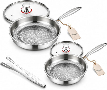 8In+13In Titanium Pro Pans for Cooking, Titanium Frying Pan with Lid | Uncoated Hammered Cookware, Pfas-Free & No Coating, Oven & Induction Safe, Scratch-Resistant, Even Heating, Dishwasher Safe1