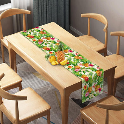 Linen Summer Pineapple Table Runner Tropical Hawaiian Luau Indoor Outdoor Party Table Cover Decoration Home Kitchen Dining Room (13" X 72")2