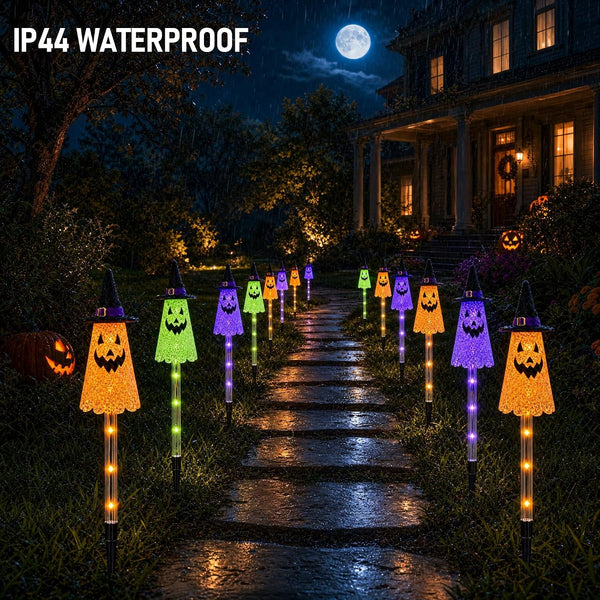 Solar Halloween Pathway Lights Outdoor, 6 Pack LED Ghost Stake Lights Waterproof Halloween Decoration, Solar Powered Landscape Light for Walkway Patio Yard Garden Porch Decor2