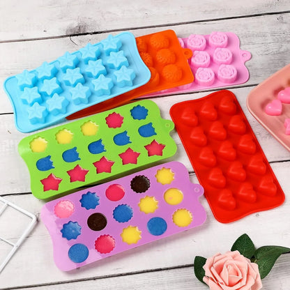 Flower Shape Chocolate Candy Molds Set,Heart,The Stars,The Rose,Flowers in Combination,15 Cavity Silicone Baking Mold Ice Cube Tray-Wedding,Festival,Parties and DIY Crafts-(6Pcs)4