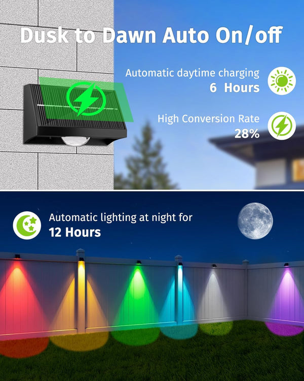 Solar Fence Lights Outdoor Waterproof High Brightness LED Spot Lens Deck Lights 7 Mode Warm & Cool White RGB Solar Powered Wall Lighting Decor for outside Patio Step Backyard Railing Pool - 8 Pack3