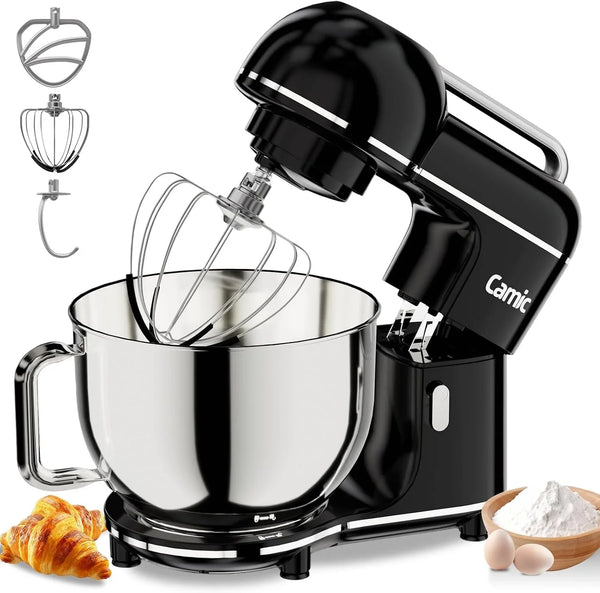 Electric Stand Mixer,7.45 QT,10 Speeds with Dough Hook,Whisk, Flat Beater Attachments, Splash Guard, Easy-Carry Top Handle,3-In-1 Kitchen Mixer for Baking Cakes Cookie Bread Salad (Black)1