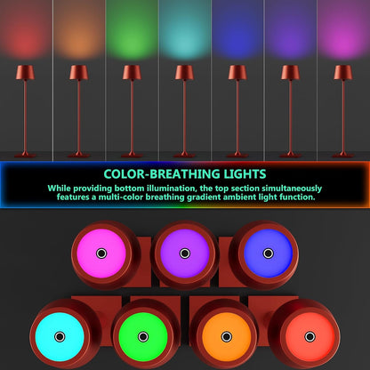 Compact Cordless Table Lamp, Rechargeable LED Night Light, Dual Light Source (RGB Top & Warm Bottom), Touch Control & Timer, Metal Lamp for Bedroom & Kids Room (Red 1-Pack)5