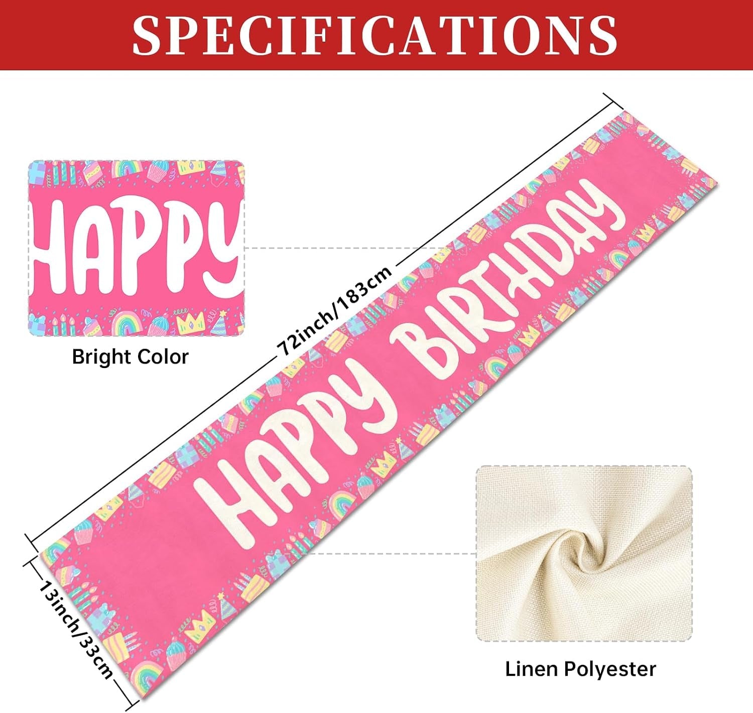 happy-birthday-table-runner-13x72-inch-pink-birthday-cake-box-candle-rainbow-farmhouse-polyester-linen-table-decoration-for-kitchen-dinning-indoor-outdoor-home-dinner-party-red