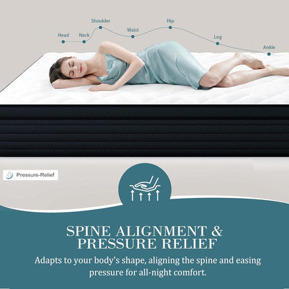 Extra Firm Queen Mattress 12 Inch, Hybrid Mattress Pain Relief | Deep Sleep Cooling Bed in Box, for Back & Side Sleepers, 365-Night Trial & Forever Warranty, Certipur-Us Certified5