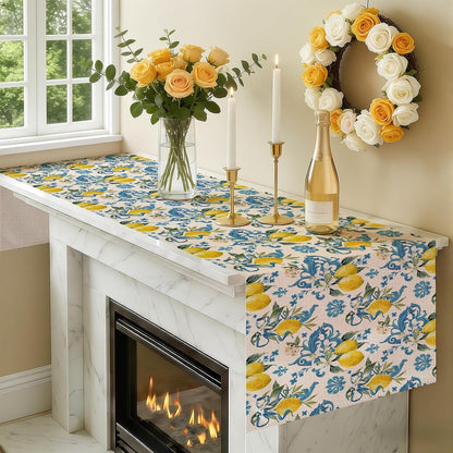 Yellow Lemon Blue Floral Table Runner, 13X72 Inch5