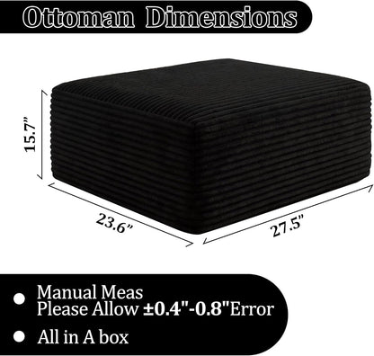 Boneless Ottoman, Modern Corduroy Cloud Foot Rest Foam Support, Oversized Modular Sectional Sofa Stool for Living Room, Bedroom & Small Spaces, No Assembly Required (Black, Ottoman)2
