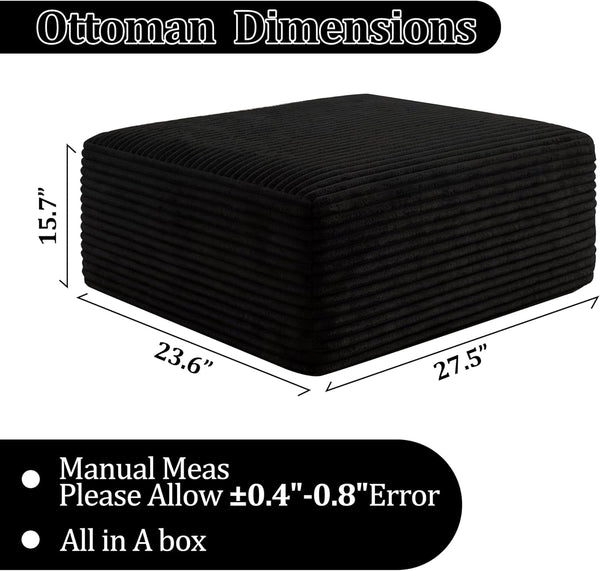 Boneless Ottoman, Modern Corduroy Cloud Foot Rest Foam Support, Oversized Modular Sectional Sofa Stool for Living Room, Bedroom & Small Spaces, No Assembly Required (Black, Ottoman)2