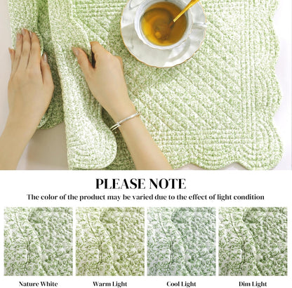 Quilted Placemats Set of 6 Washable-13X18 Inches Rectangular Placemats for Kitchen Table-100% Cotton Fabric Rectangular Table Mats, (White with Light Green)5
