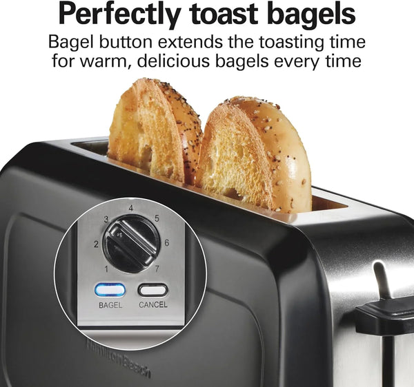Slim Extra Wide Long Slot 2 Slice Toaster | Browning Control with 7 Shades | Auto Shutoff | Bagel & Cancel Buttons | Modern Slim Design Fits Any Space | Black | 229894