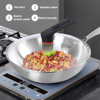 14 Inch Stainless Steel Wok, Cookware Stir Fry Pan with 304 Food Grade Stainless Steel and Aluminum Core for Induction Gas Electric Stoves (34CM)6