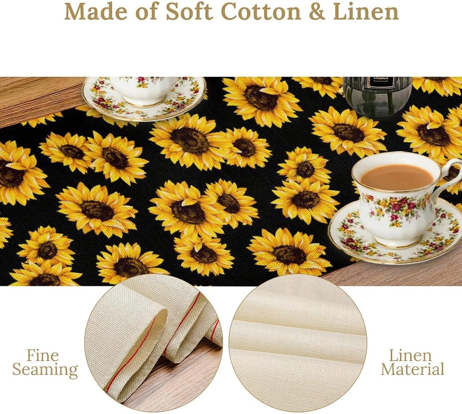 sunflower-table-runner-retro-flower-sunflowers-black-background-decor-for-indoor-outdoor-party-wedding-dinner-festivals-farmhouse-homes-kitchen-dining-room-13x90in