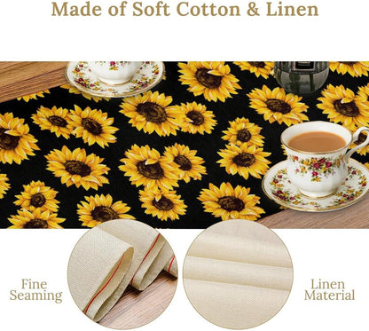 Sunflower Table Runner Retro Flower Sunflowers Black Background Decor for Indoor Outdoor Party Wedding Dinner Festivals Farmhouse Homes Kitchen Dining Room, 13X90In4