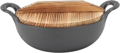 Cast Iron Wok Pan, 14.2In Large Stir Fry Pan, Flat Bottom Wok with Wooden Lid and Handle, Uncoated Cooking Wok, for All Cooktops (20Cm)1