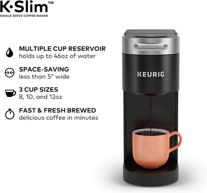 K-Slim Single Serve K-Cup Pod Coffee Maker, Multistream Technology, 3 Brew Sizes, Slim and Sleek Design, 46Oz Removable Reservoir, Black | Multistream Technology, 3 Brew Sizes, Sleek Design, Removable Reservoir5