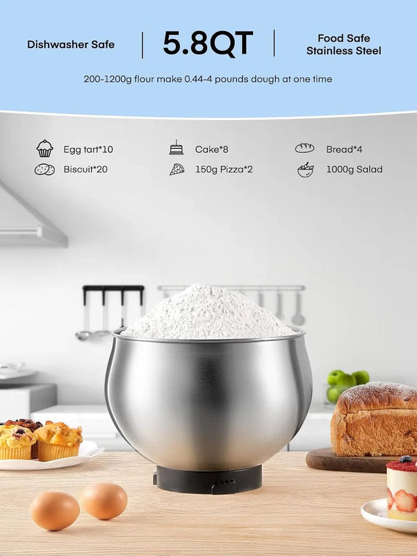 Stand Mixer , 5.8 QT Stainless Steel Mixer with Dough Hook, Mixing Beater, Wire Whip, Dishwasher-Safe, 6+P Speeds Tilt-Head Kitchen Dough Mixers for Cake, Electric Home Cooking Kitchen Mixer | Dough Hook, Mixing Beater, Wire Whip, Dishwasher-Safe, 6+P Speeds Tilt-Head, for Cake, Bread & Pastry7