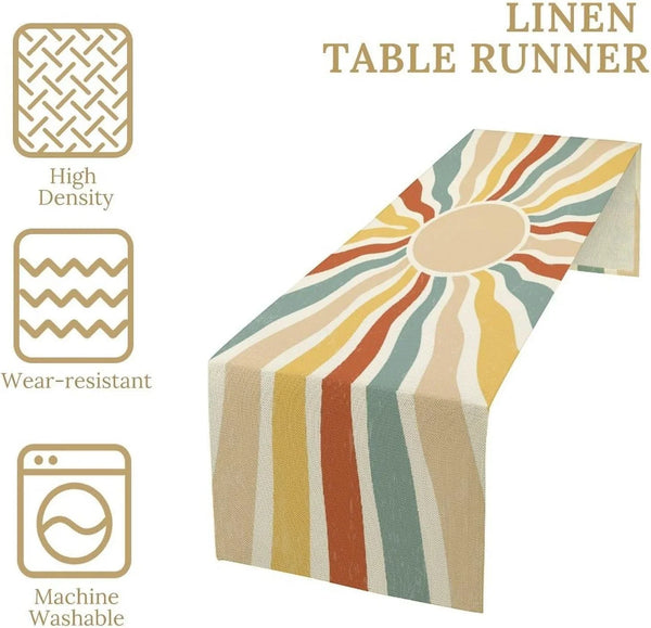 Retro Sunset Table Runner Mid Century 71S Rainbow Abstract Colorful Funky Waves Boho Groovy Sun Pattern Long Table Cloth Decoration Linens for Dining Room Kitchen Holiday Gathering 13X60 Inch4