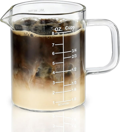 Glass Measuring Cup with Handle, 8OZ/250ML/1 CUP Glass Measuring Pitcher with OZ and Cup Markings, Heat-Resistant Borosilicate Glass for Coffee (NC-250ML)1