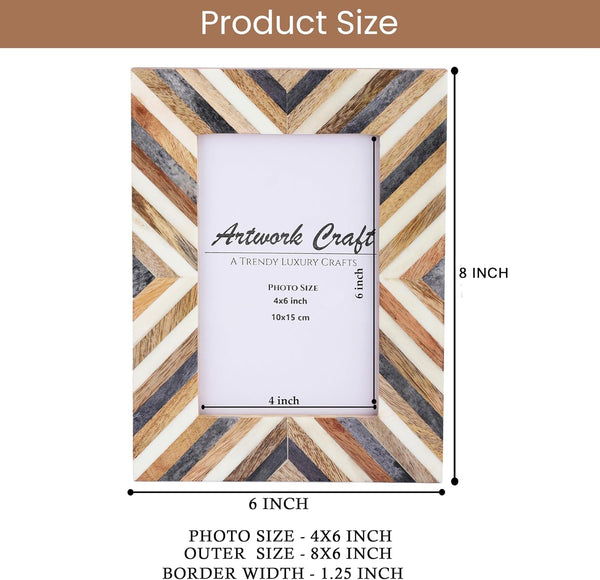 Handmade Picture Photo Frame Chevron Herringbone Art Inspired Vintage Table-Top/Wall Décor Frames (4X6 Inches, Gray,White,Wood)3