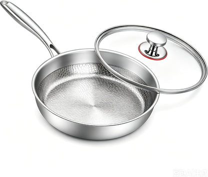 Titanium Pan for Cooking,11In Uncoated Hammered Titanium Pro Frying Pan with Lid |Chef-Grade Design | Pfas/Pfoa/Ptfe-Free | Induction & Oven-Safe1