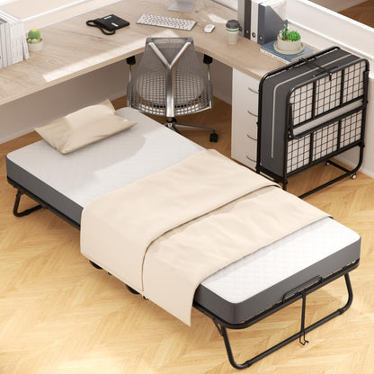 Foldable Single Bed for Adults – 75” X 31” Portable Rollaway Cot with 5" Memory Foam Mattress, Sturdy Metal Frame & Wheels – Space-Saving Guest Bed2