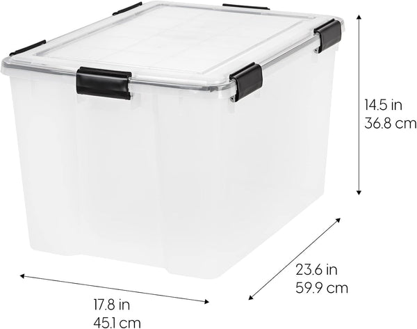 2 Pack Weatherpro Plastic Storage Bins with Lids, 74 Qt, Black2