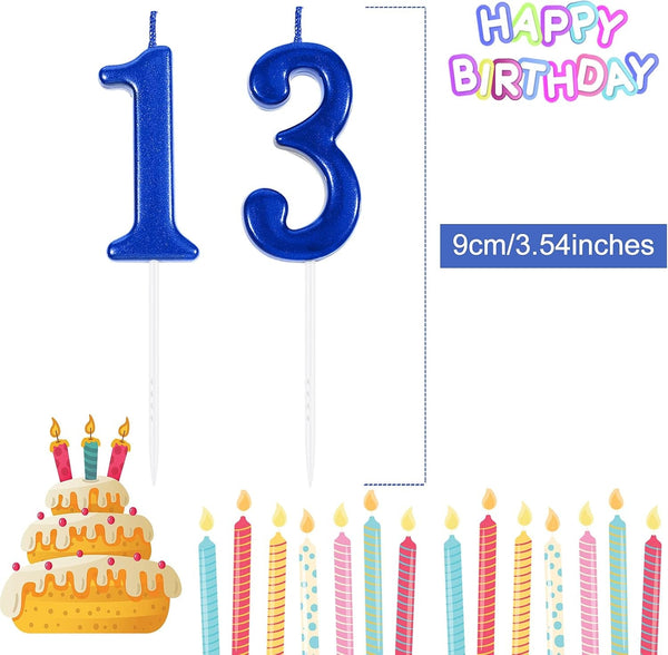 13 Birthday Candle Numeral Candles Blue Cake Topper2