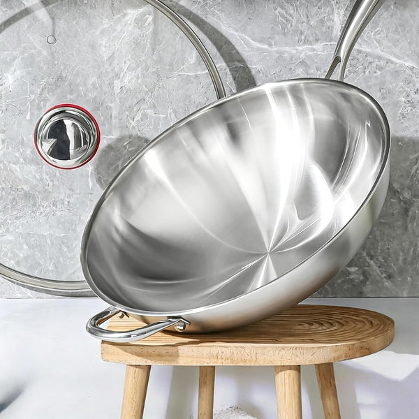 Stainless Steel 316 Wok with Glass Lid, Tri-Ply Stir Fry Pan with Handle, Induction Compatible (12.5 Inch)6