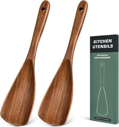 2Pcs Wooden Spatula Spoon, Multifunction Cooking Spoon for Nonstick Cookwares, Heat Resistant Acacia Wooden Spoon Spatula for Cooking, Mixing, Scooping, Scraping, Bpa-Free, 11.6 X 2.8 Inch1