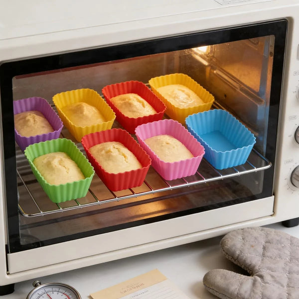 12 Pack Reusable Baking Silicone Molds, Rectangular Cupcake Liners, Silicone Baking Cups Multicolor, Easy Clean, Heat Resistant, All Occasions4
