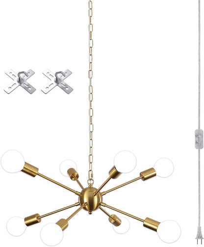 8 Lights Plug in Chandelier Gold, Sputnik Hanging Lights Fixture1