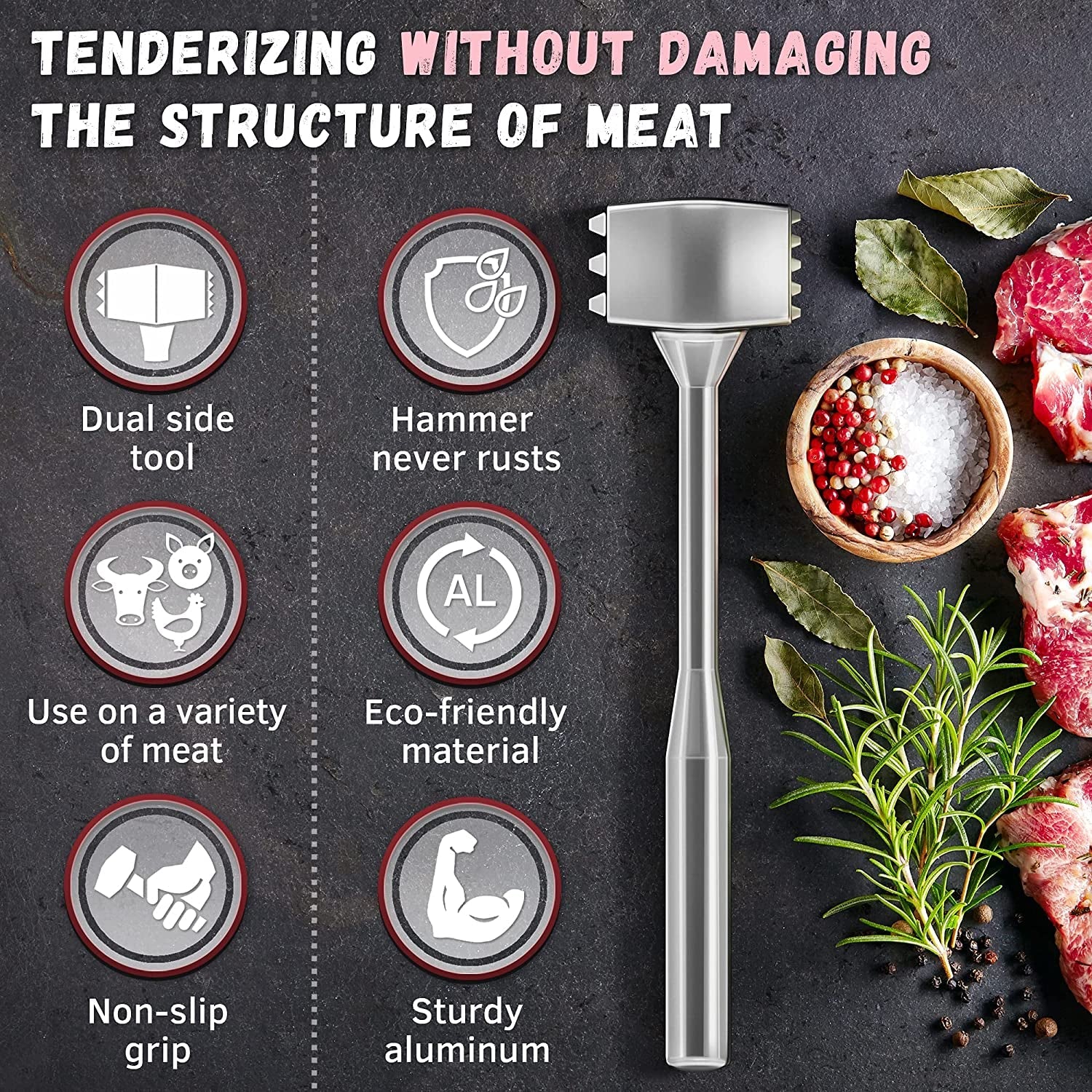 meat-tenderizer-1-pcs-aluminium-mallet-dual-sided-tenderizer-tool-kitchen-pounder-home-hammer-for-tenderizing-ice-steak-stainless-veal-chicken-safe-beater-1309479