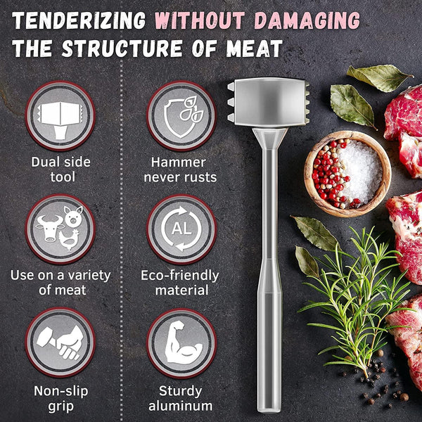 Meat Tenderizer 1 Pcs Aluminium Mallet Dual-Sided - Tenderizer Tool Kitchen Pounder - Home Hammer for Tenderizing Ice Steak Stainless Veal & Chicken Safe Beater 13094798